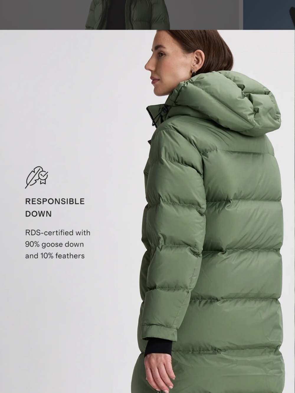 Quince Responsible Down Long Puffer Jacket Sea Spray Green Size Small - Picture 5 of 15